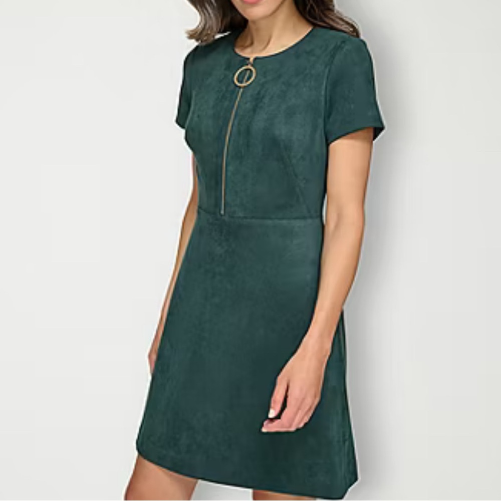 Calvin Klein Green Sheath Mini Dress Short Sleeve Crew Neck